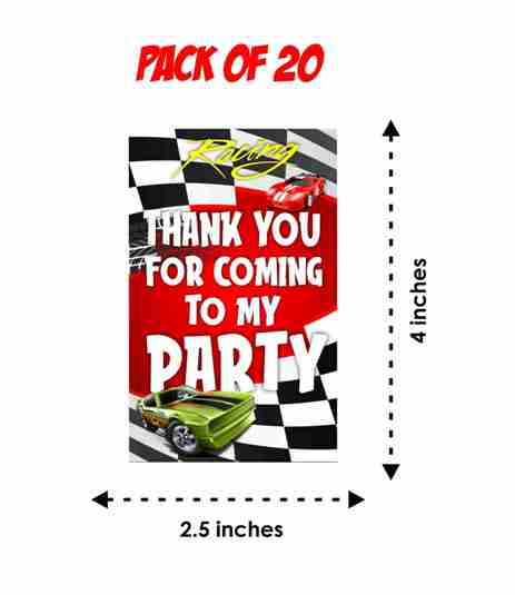 Sports Car theme Return Gifts Thank You Tags Thank u Cards for Gifts 20 Nos Cards and Glue Dots