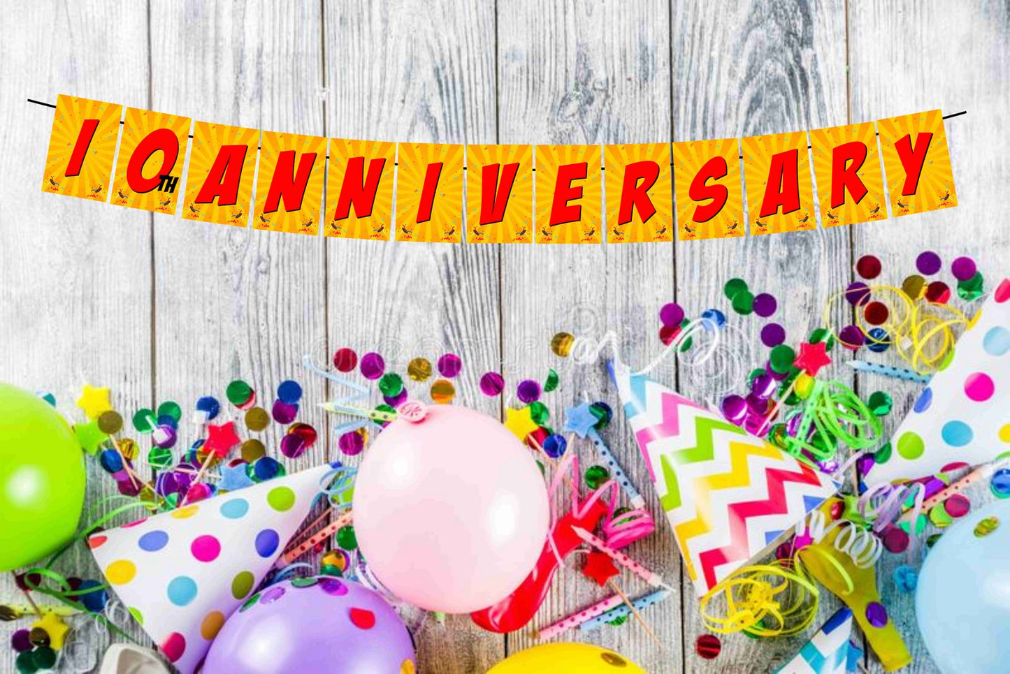 10th Happy Anniversary Banner Anniversary Decoration Backdrop Photo Shoot Party Item for Adults and Kids