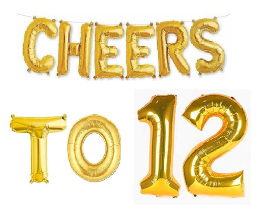 Cheers to 12 Birthday Foil Balloon Combo Party Decoration for Anniversary Celebration 16 Inches