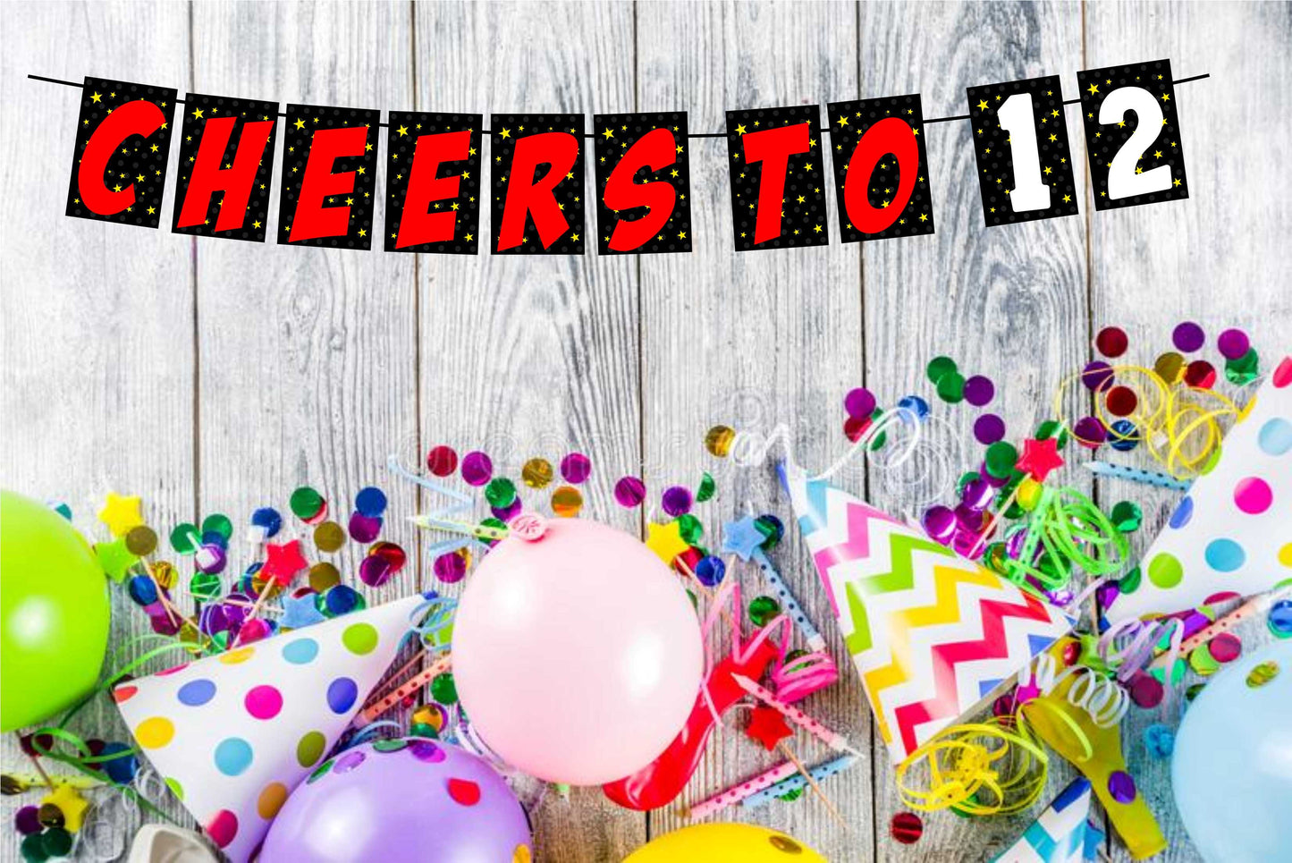 Cheers to 12 Birthday Banner for Photo Shoot Backdrop and Theme Party