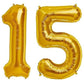 Number 15 Gold Foil Balloon 16 Inches
