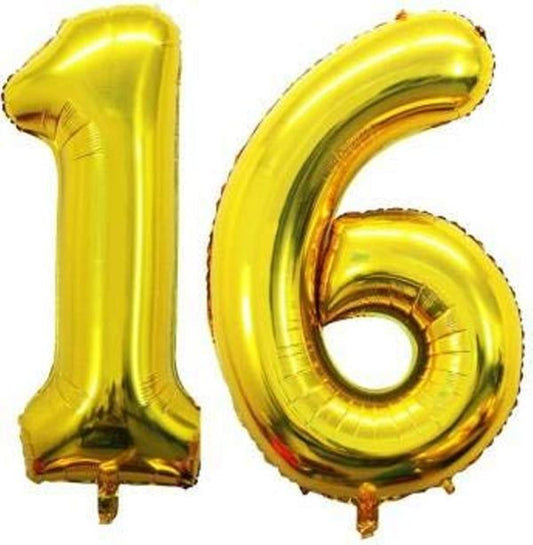 Number 16 Gold Foil Balloon 16 Inches