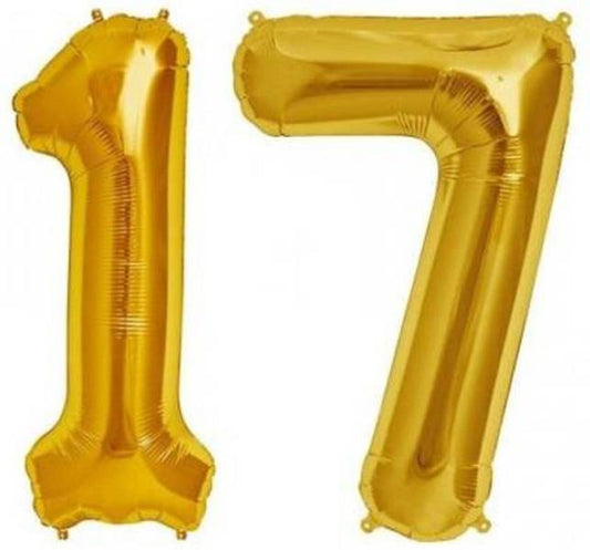Number 17 Gold Foil Balloon 16 Inches