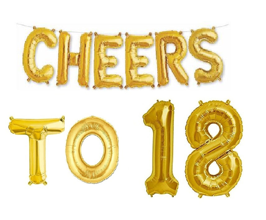 Cheers to 18 Birthday Foil Balloon Combo Party Decoration for Anniversary Celebration 16 Inches