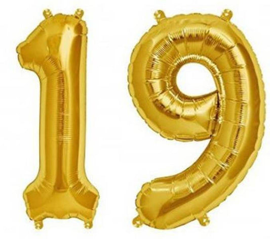 Number 19 Gold Foil Balloon 16 Inches