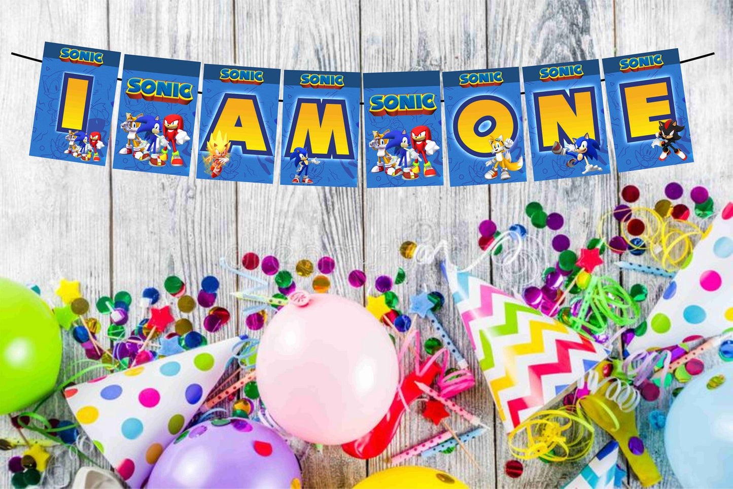 Sonic the Hedgehog I Am One 1st Birthday Banner for Photo Shoot Backdrop and Theme Party