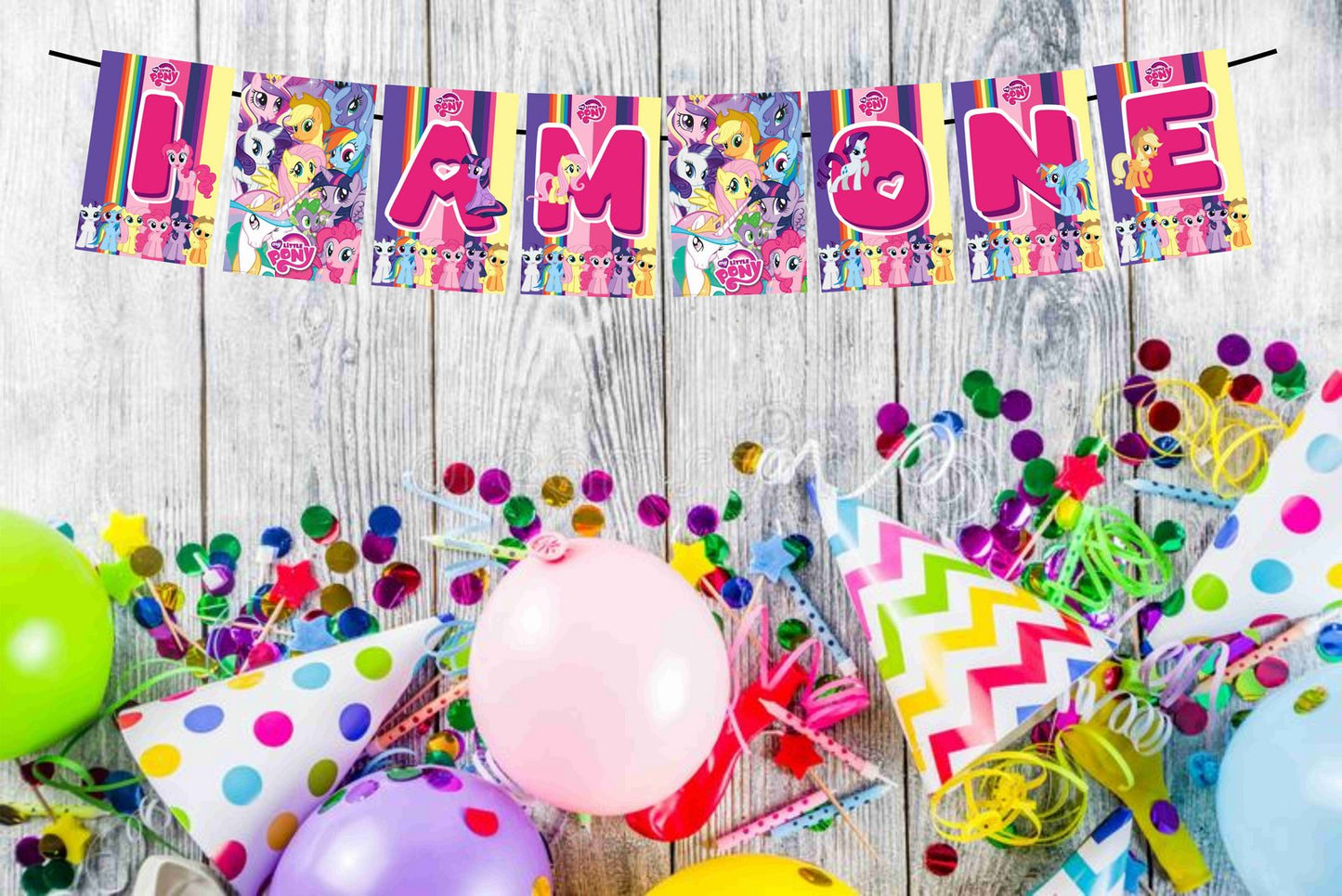 Little Pony Theme I Am One 1st Birthday Banner for Photo Shoot Backdrop and Theme Party