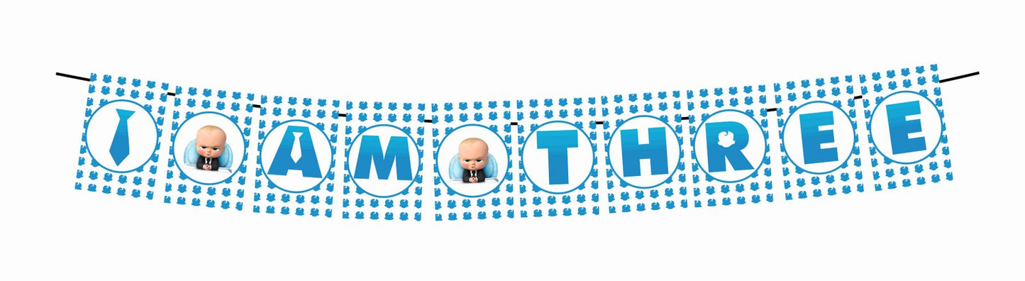 Boss Baby Theme I Am Three 3rd Birthday Banner for Photo Shoot Backdrop and Theme Party