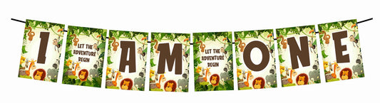 Jungle Theme I Am One 1st Birthday Banner for Photo Shoot Backdrop and Theme Party