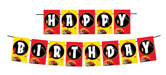 Fire Truck Theme Happy Birthday Decoration Hanging and Banner for Photo Shoot Backdrop and Theme Party