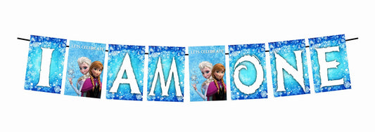Frozen Theme I Am One 1st Birthday Banner for Photo Shoot Backdrop and Theme Party