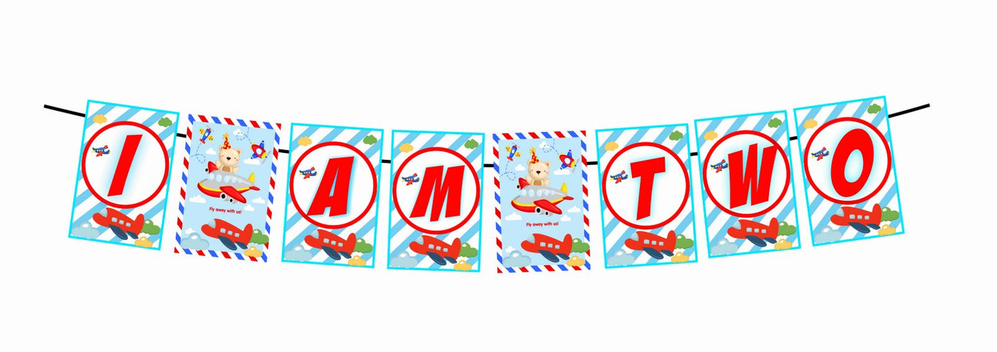 Aeroplane Theme I Am Two 2nd Birthday Banner for Photo Shoot Backdrop and Theme Party