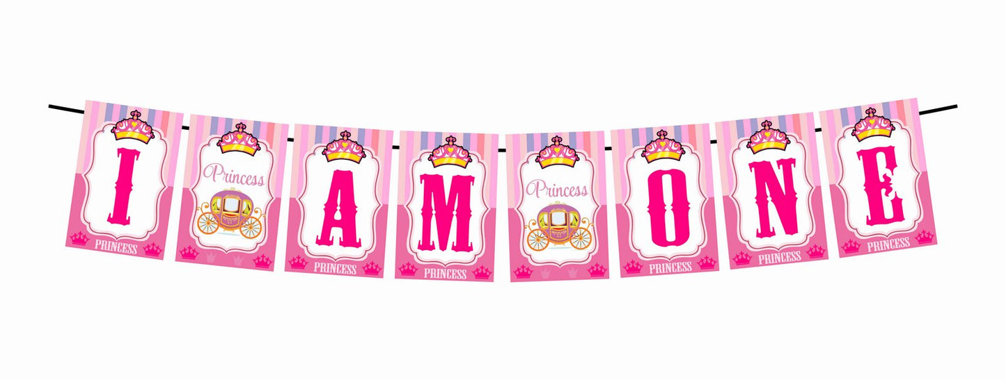 Princess Theme I Am One 1st Birthday Banner for Photo Shoot Backdrop and Theme Party