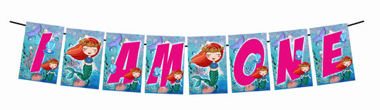 Mermaid Theme I Am One 1st Birthday Banner for Photo Shoot Backdrop and Theme Party