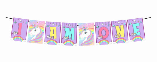 Unicorn Theme I Am One 1st Birthday Banner for Photo Shoot Backdrop and Theme Party