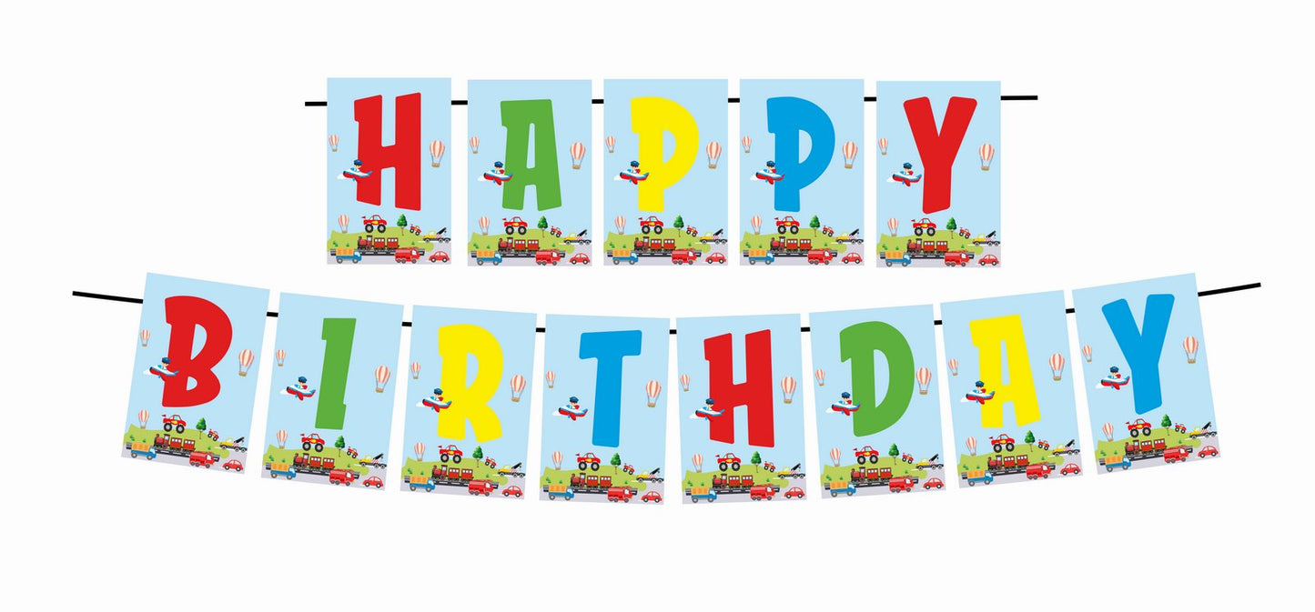 Transport Theme Happy Birthday Decoration Hanging and Banner for Photo Shoot Backdrop and Theme Party