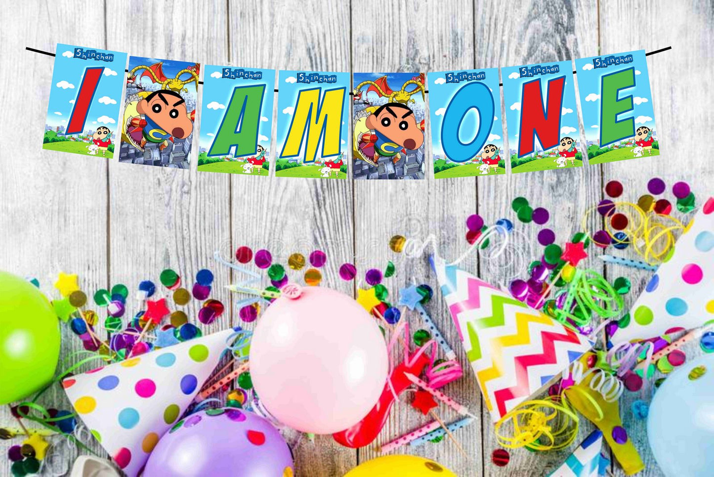 Shinchan Theme I Am One 1st Birthday Banner for Photo Shoot Backdrop and Theme Party
