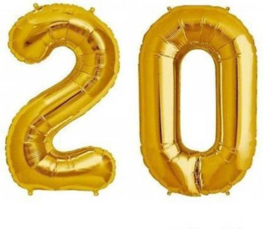 Number 20 Gold Foil Balloon 16 Inches