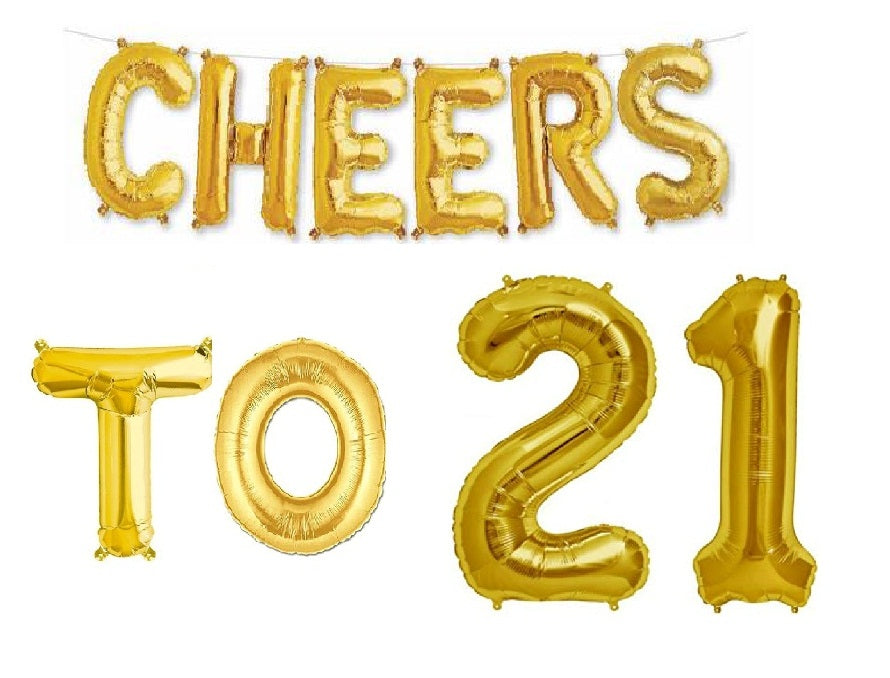Cheers to 21 Birthday Foil Balloon Combo Party Decoration for Anniversary Celebration 16 Inches