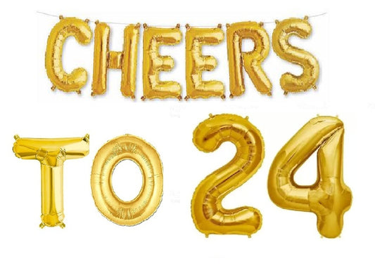 Cheers to 24 Birthday Foil Balloon Combo Party Decoration for Anniversary Celebration 16 Inches
