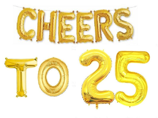 Cheers to 25 Birthday Foil Balloon Combo Party Decoration for Anniversary Celebration 16 Inches