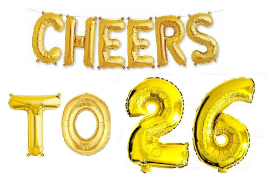 Cheers to 26 Birthday Foil Balloon Combo Party Decoration for Anniversary Celebration 16 Inches