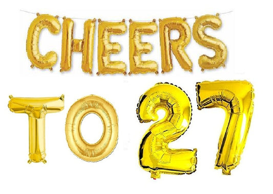 Cheers to 27 Birthday Foil Balloon Combo Party Decoration for Anniversary Celebration 16 Inches