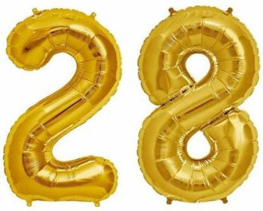 Number 28 Gold Foil Balloon 16 Inches