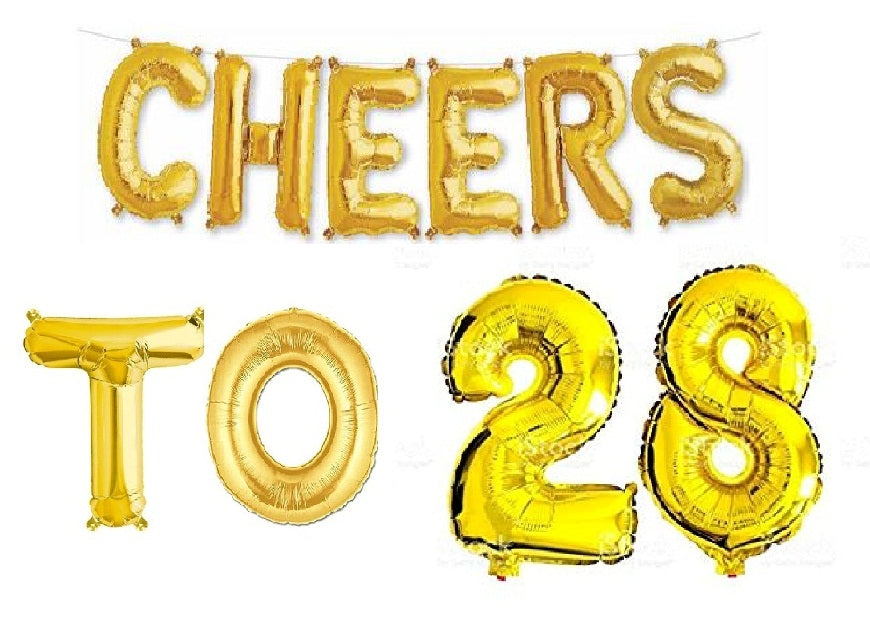 Cheers to 28 Birthday Foil Balloon Combo Party Decoration for Anniversary Celebration 16 Inches