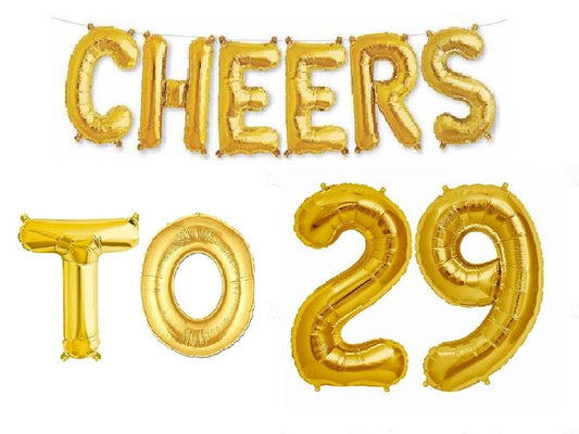 Cheers to 29 Birthday Foil Balloon Combo Party Decoration for Anniversary Celebration 16 Inches