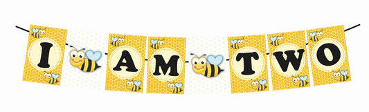 HoneyBee Theme I Am Two 2nd Birthday Banner for Photo Shoot Backdrop and Theme Party
