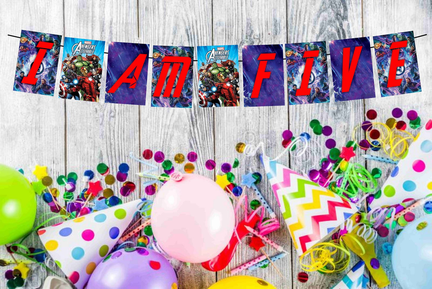 Superhero Theme I Am Five 5th Birthday Banner for Photo Shoot Backdrop and Theme Party