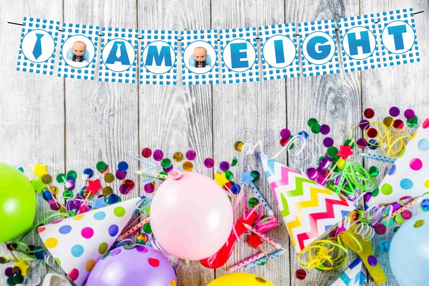 Boss Baby Theme I Am Eight 8th Birthday Banner for Photo Shoot Backdrop and Theme Party