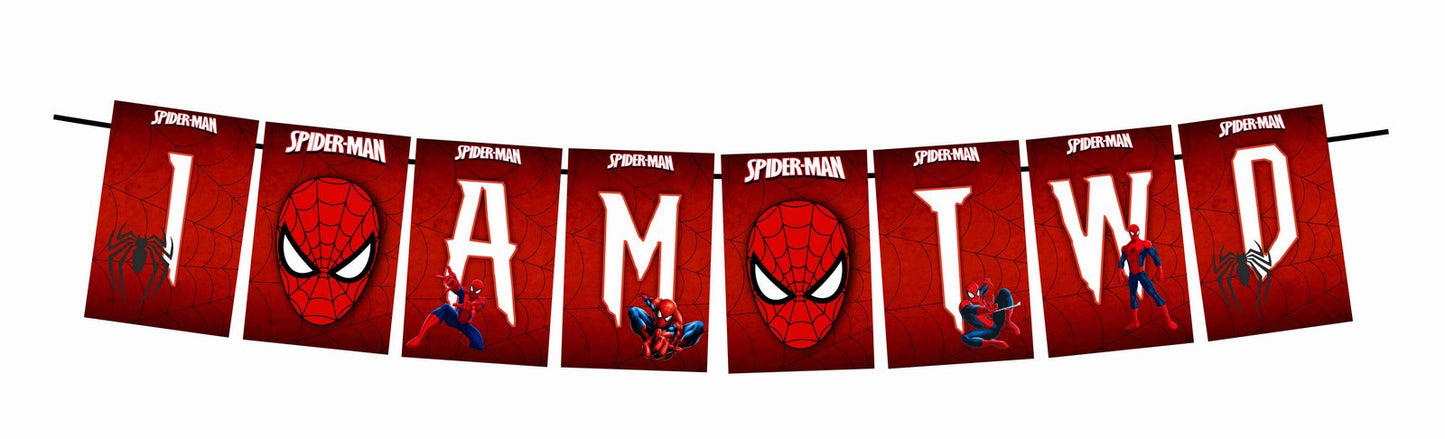 Spider Theme I Am Two 2nd Birthday Banner for Photo Shoot Backdrop and Theme Party