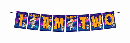 Space Theme I Am Two 2nd Birthday Banner for Photo Shoot Backdrop and Theme Party