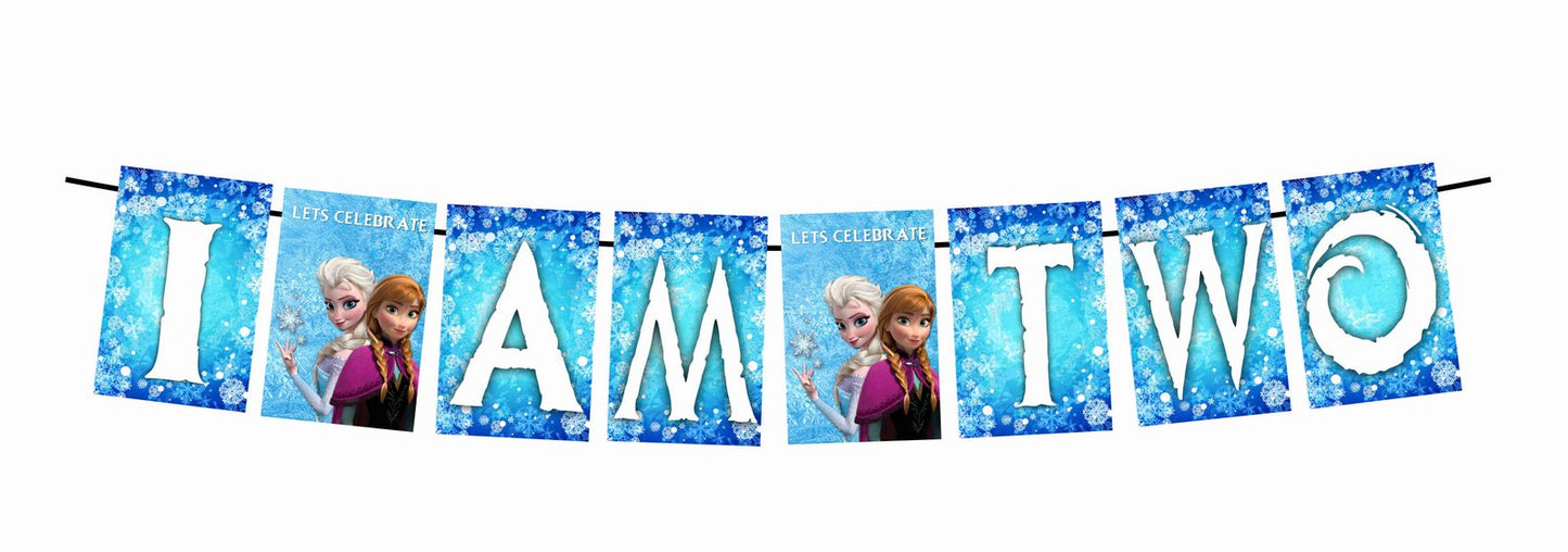 Frozen Theme I Am Two 2nd Birthday Banner for Photo Shoot Backdrop and Theme Party