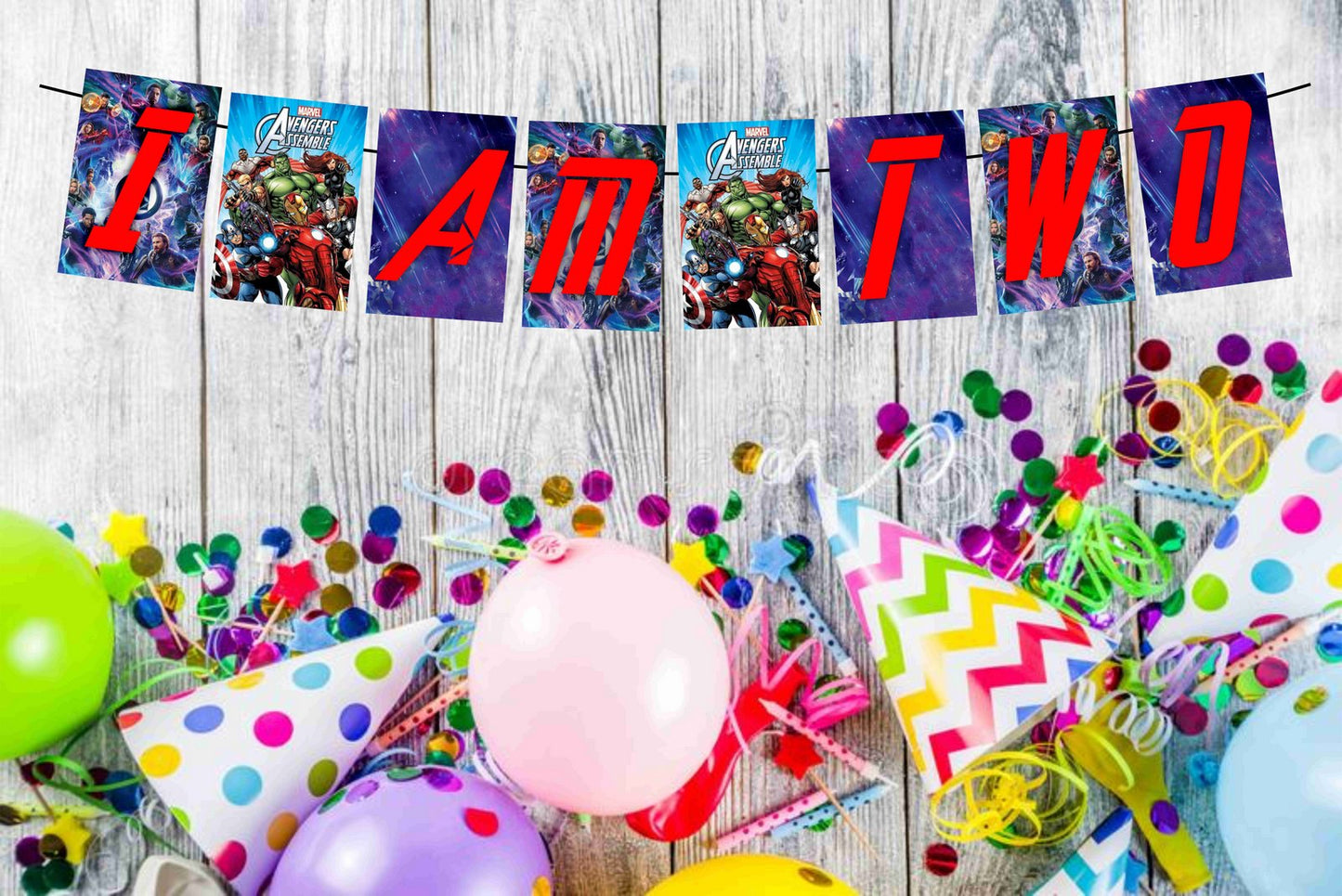 Superhero Theme I Am Two 2nd Birthday Banner for Photo Shoot Backdrop and Theme Party