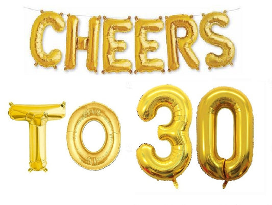 Cheers to 30 Birthday Foil Balloon Combo Party Decoration for Anniversary Celebration 16 Inches