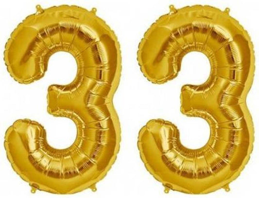 Number 33 Gold Foil Balloon 16 Inches