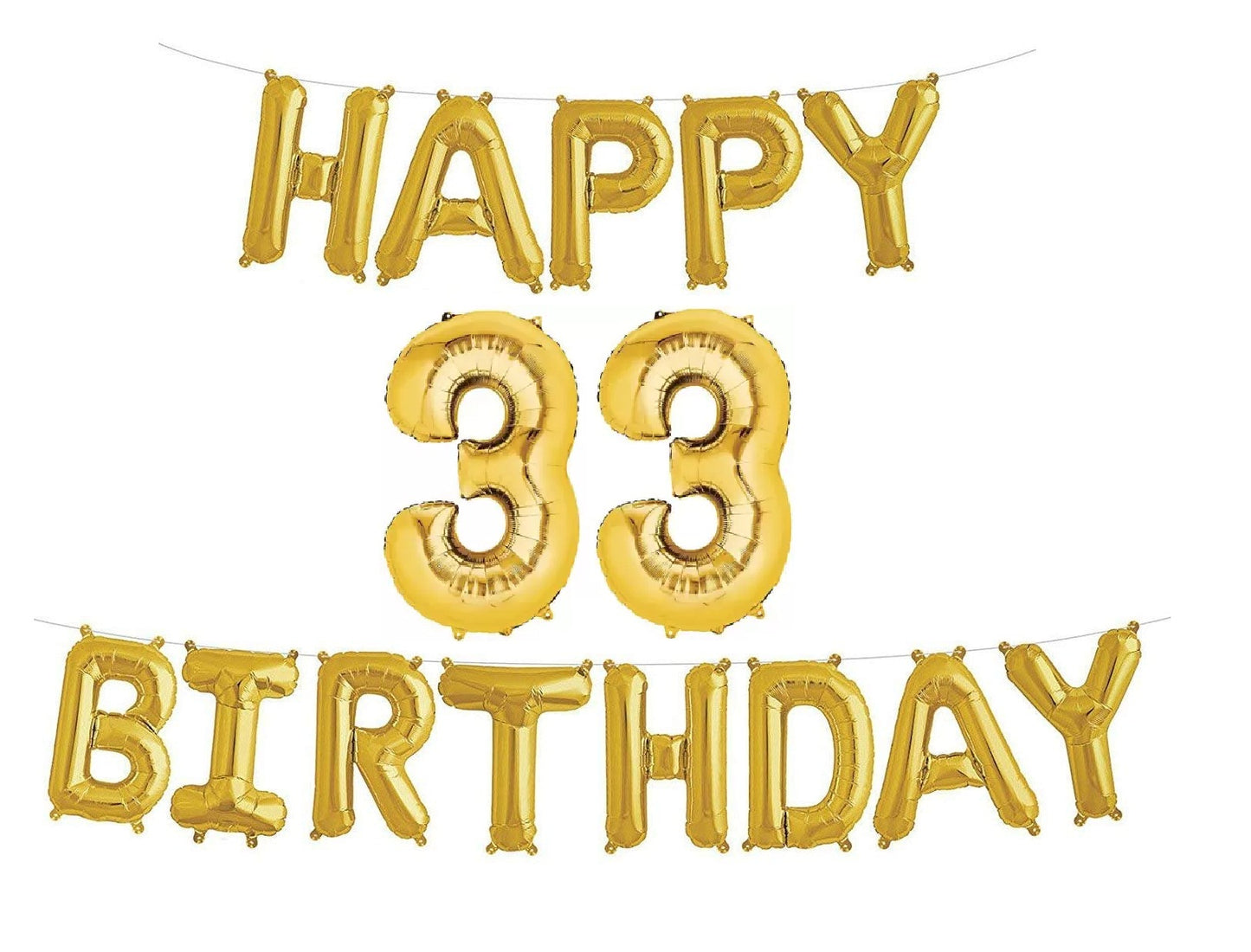 Happy 33rd Birthday Foil Balloon Combo Party Decoration for Anniversary Celebration 16 Inches