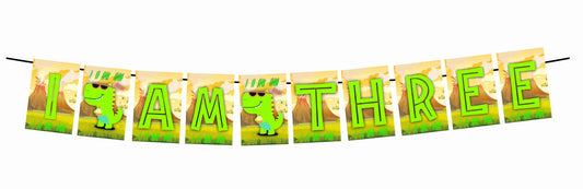 Dinosaur Theme I Am Three 3rd Birthday Banner for Photo Shoot Backdrop and Theme Party