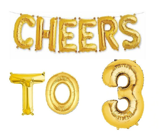 Cheers to 3 Birthday Foil Balloon Combo Party Decoration for Anniversary Celebration 16 Inches