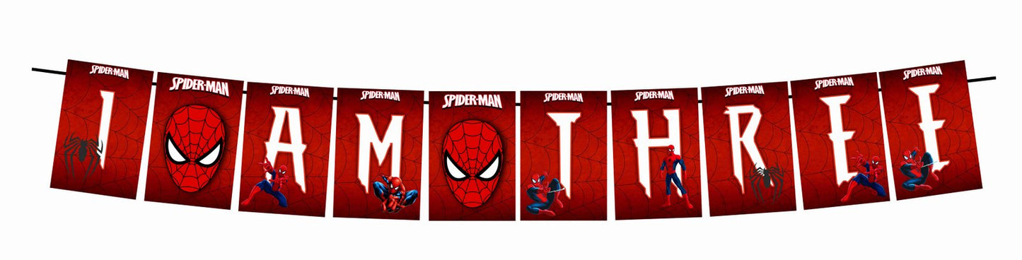 Spider Theme I Am Three 3rd Birthday Banner for Photo Shoot Backdrop and Theme Party