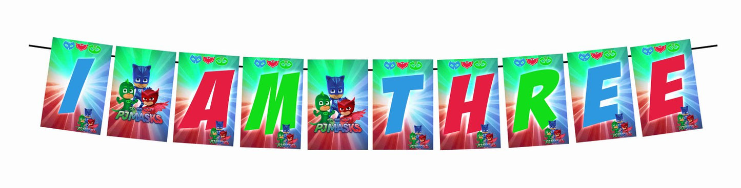 PJ Mask Theme I Am Three 3rd Birthday Banner for Photo Shoot Backdrop and Theme Party