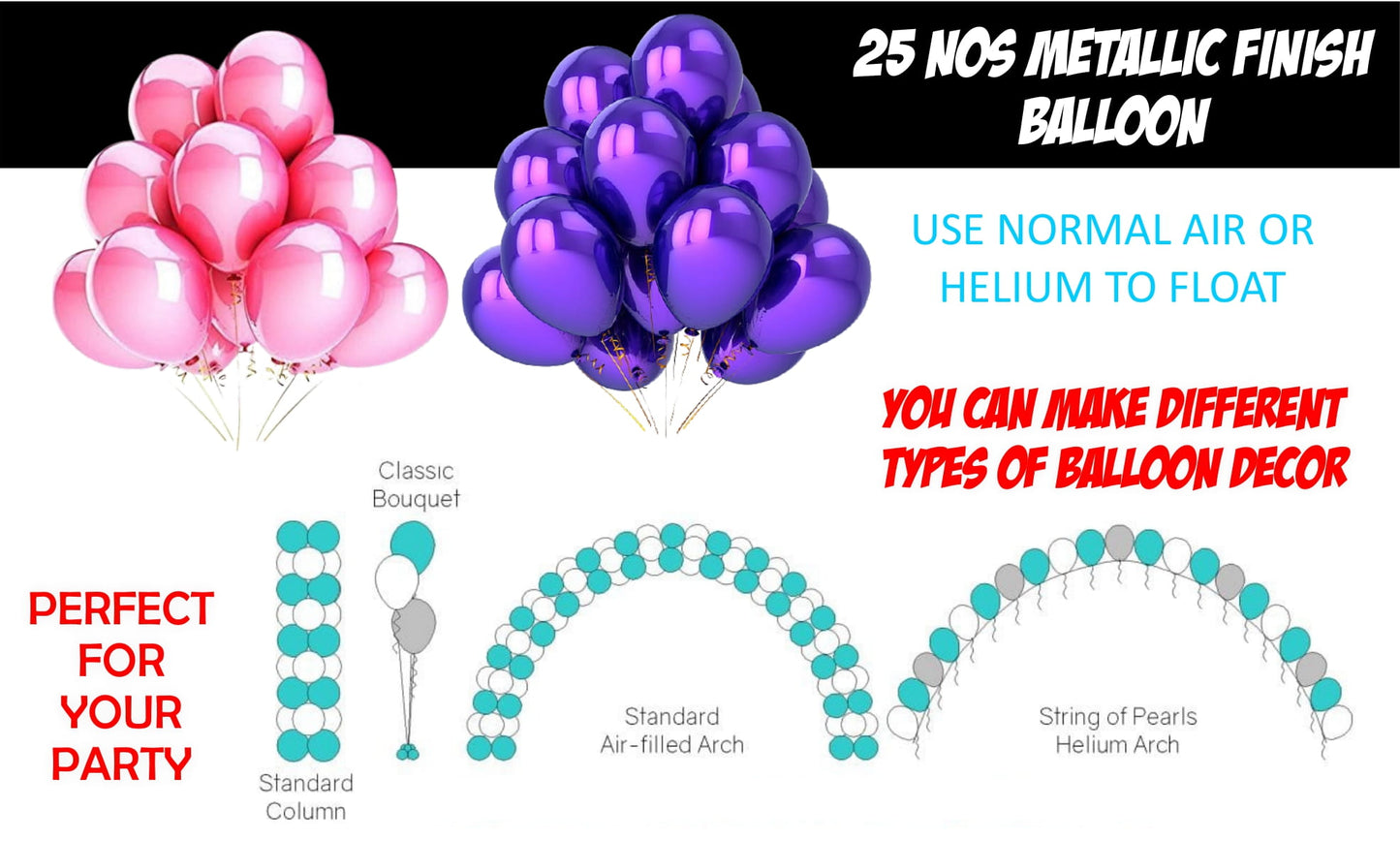 Number 52  Gold Foil Balloon and 25 Nos Pink and Purple Color Latex Balloon and Happy Birthday Banner Combo