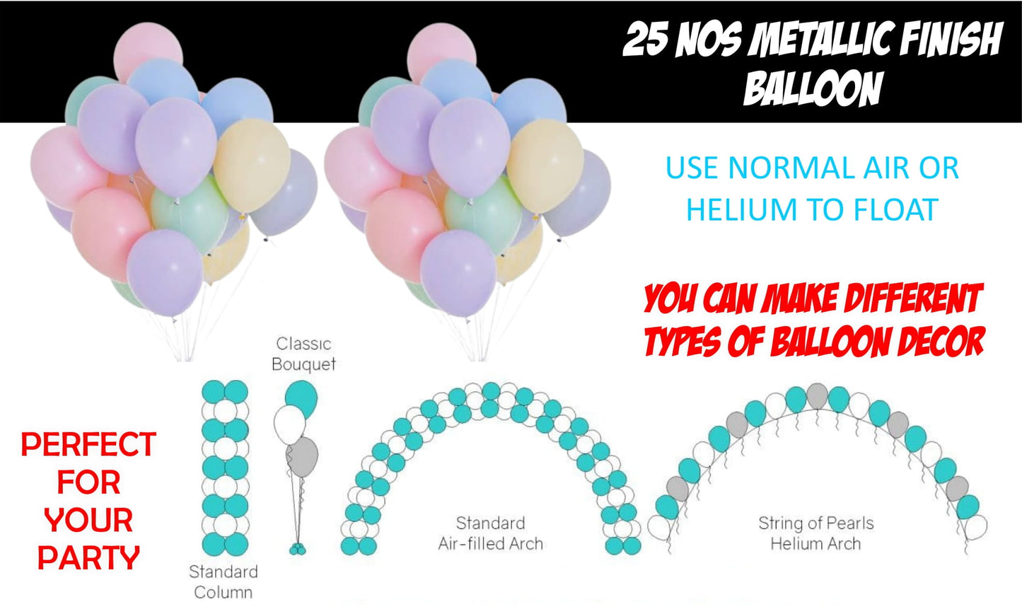Number 60  Gold Foil Balloon and 25 Nos Pastel Color Latex Balloon and Happy Birthday Banner Combo