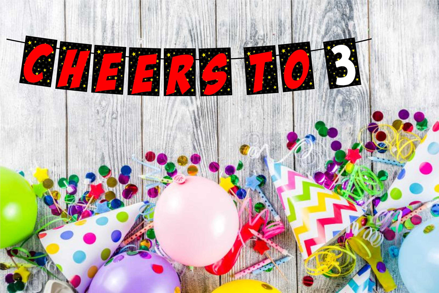 Cheers to 3 Third Birthday Banner for Photo Shoot Backdrop and Theme Party