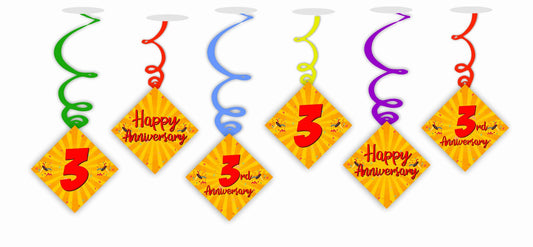 3rd Anniversary Ceiling Hanging Swirls Decorations Cutout Festive Party Supplies (Pack of 6 swirls and cutout)