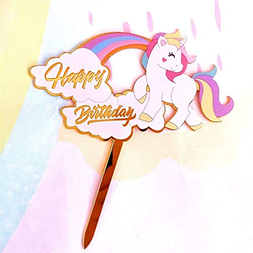 Acrylic Rainbow Unicorn Little Pony Happy Birthday Cake Topper | Cake Supplies Decorations