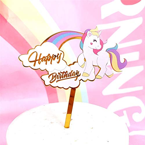 Acrylic Rainbow Unicorn Little Pony Happy Birthday Cake Topper | Cake Supplies Decorations